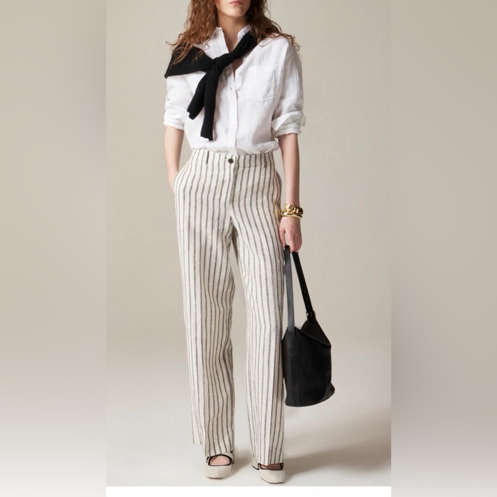 Striped Wide-Leg Linen Pants - White/Black